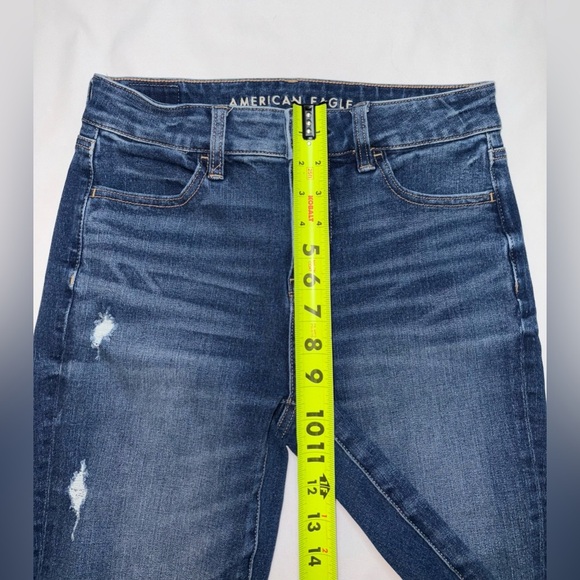 American Eagle Size 4 Dark Wash Distressed Hi Rise Skinny Jegging Jeans - Picture 5 of 10